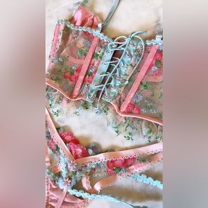 For Love & Lemons Swaying Rose Bustier and Thong Set